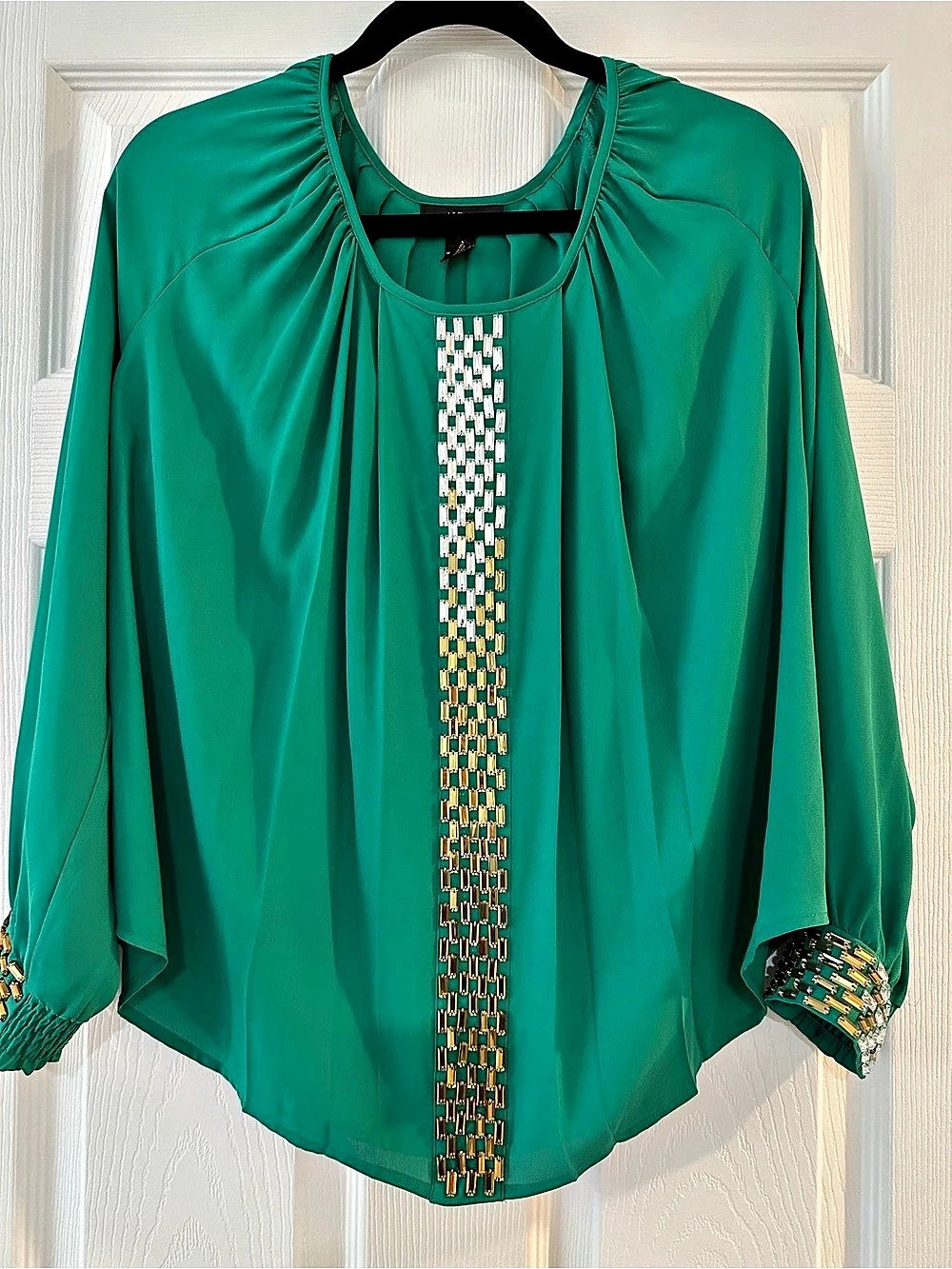 Alfani Petite Blouse Green with beaded detail Size 14P